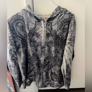 Affliction archaic looking jacket,doesn’t show size but medium. no flaws at all!